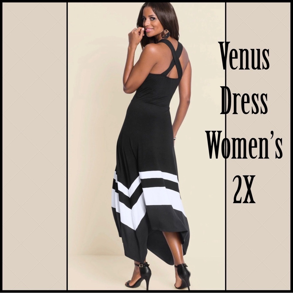 VENUS Black and White Asymmetrical High-Low Sundress size 2X women’s maxi dress